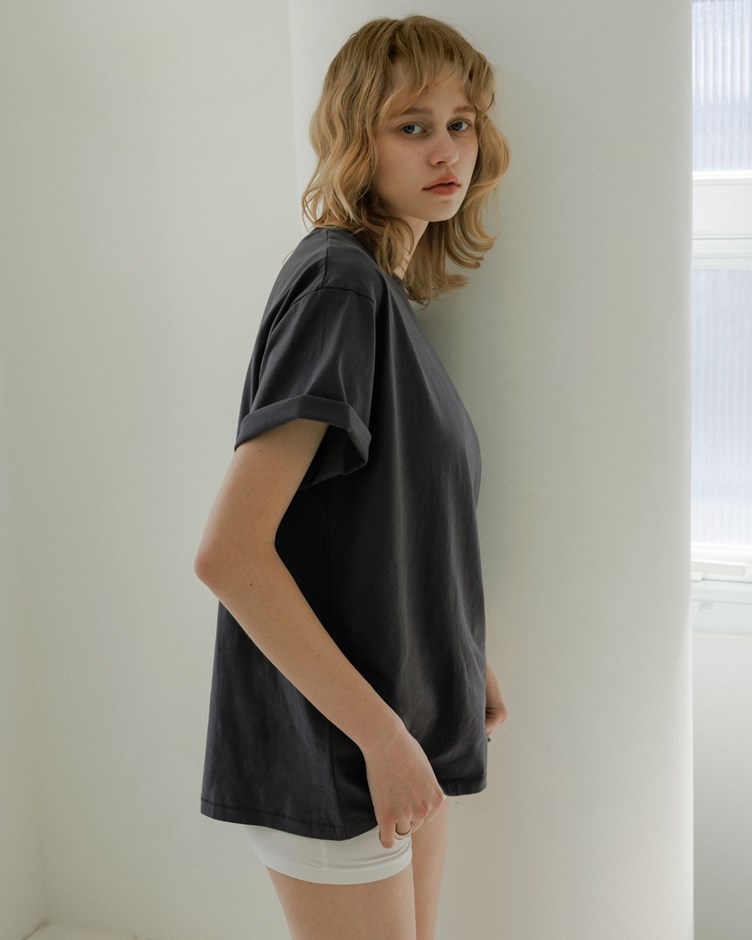 舒適圓領寬鬆水洗棉短袖TEE