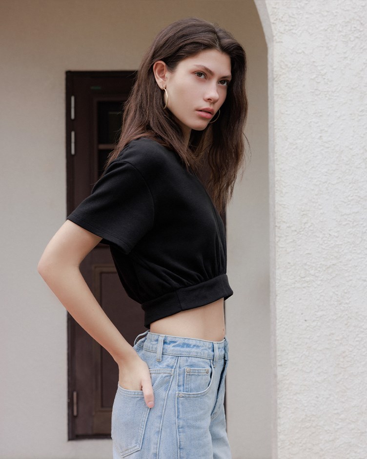 棉質V領縮腰上衣