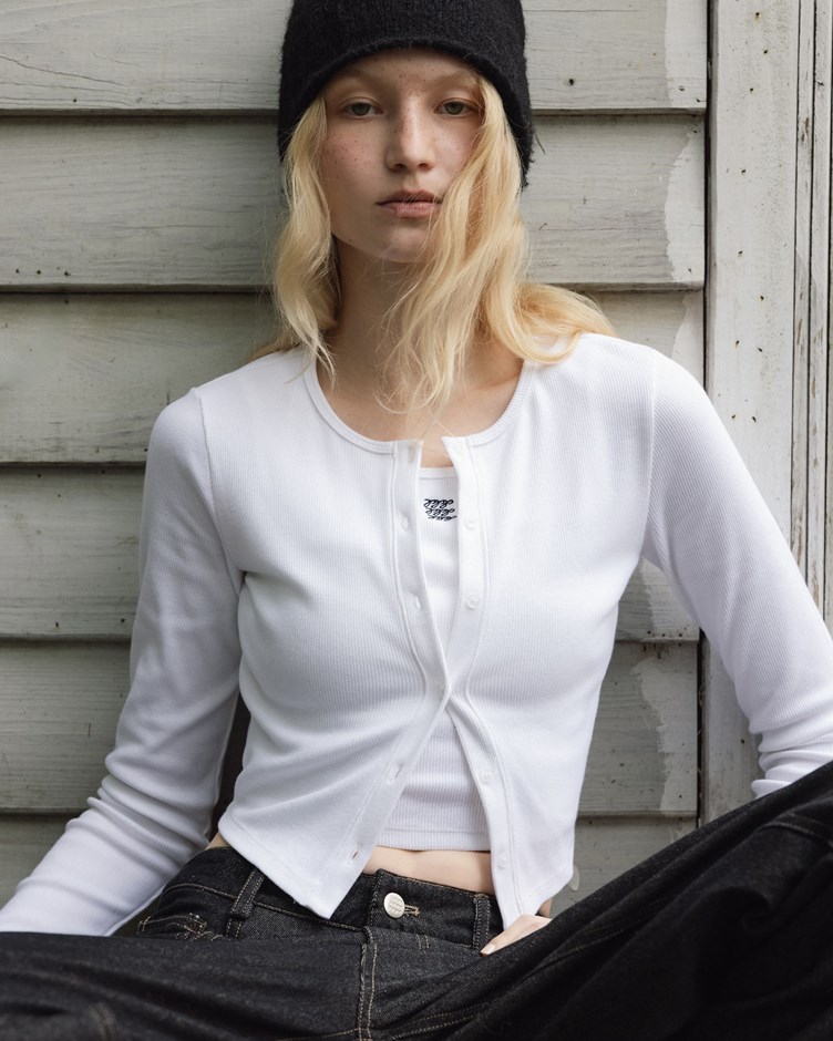 MIT品牌LOGO羅紋假兩件排釦上衣