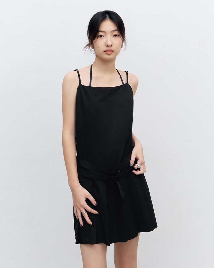 抗皺西裝料百褶短洋裝