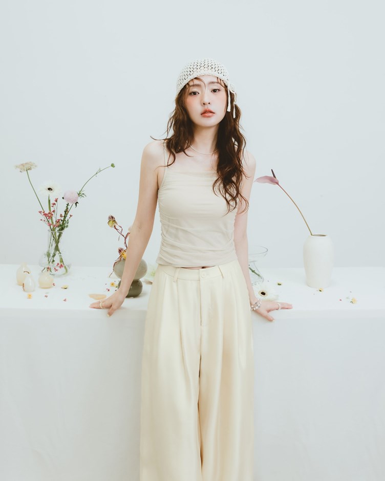 紗感拼接雙層細肩背心