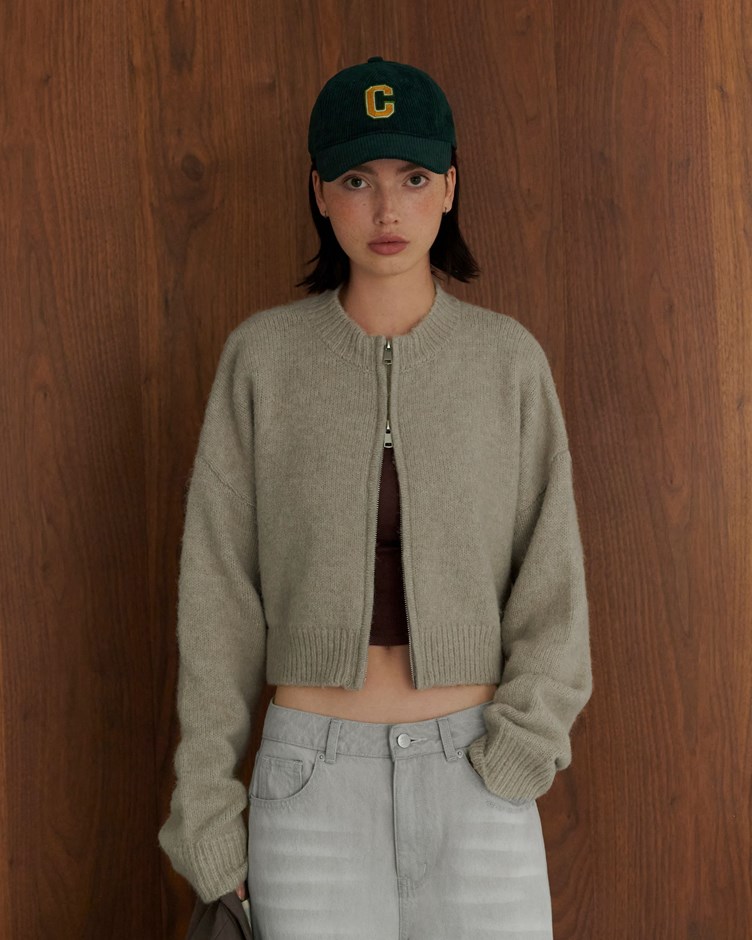 磨毛立領雙拉鍊針織上衣外套(金針菇&黃大謙聯名款)