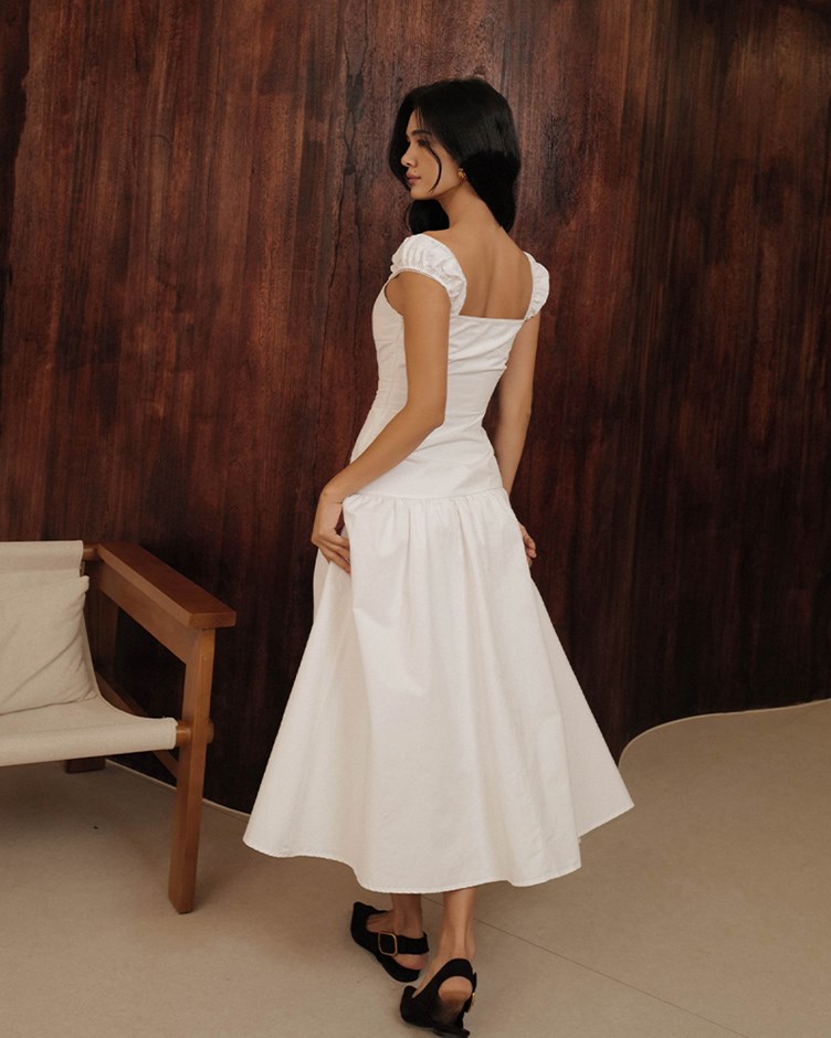 小澎袖拼接蕾絲邊長洋裝(The Elaru label 聯名款-Eleanore)