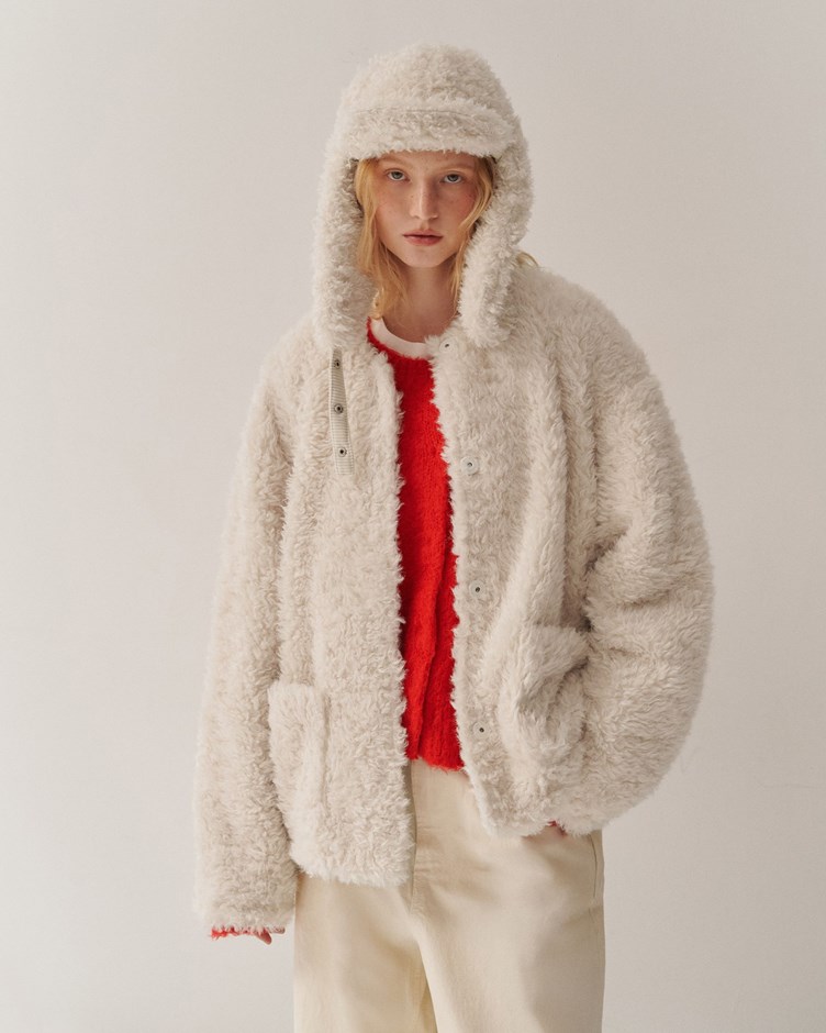 捲捲圓領毛絨口袋外套