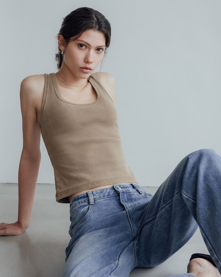 方領羅紋修身背心