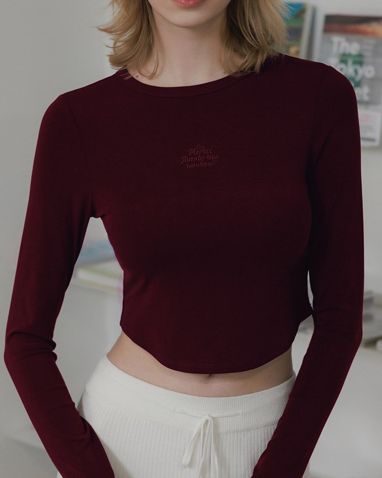 圓弧下擺短版長袖上衣(22)