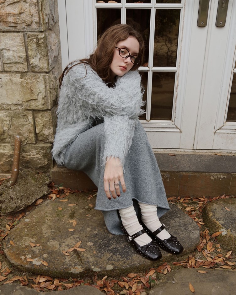 捲捲磨毛感圓領針織毛衣