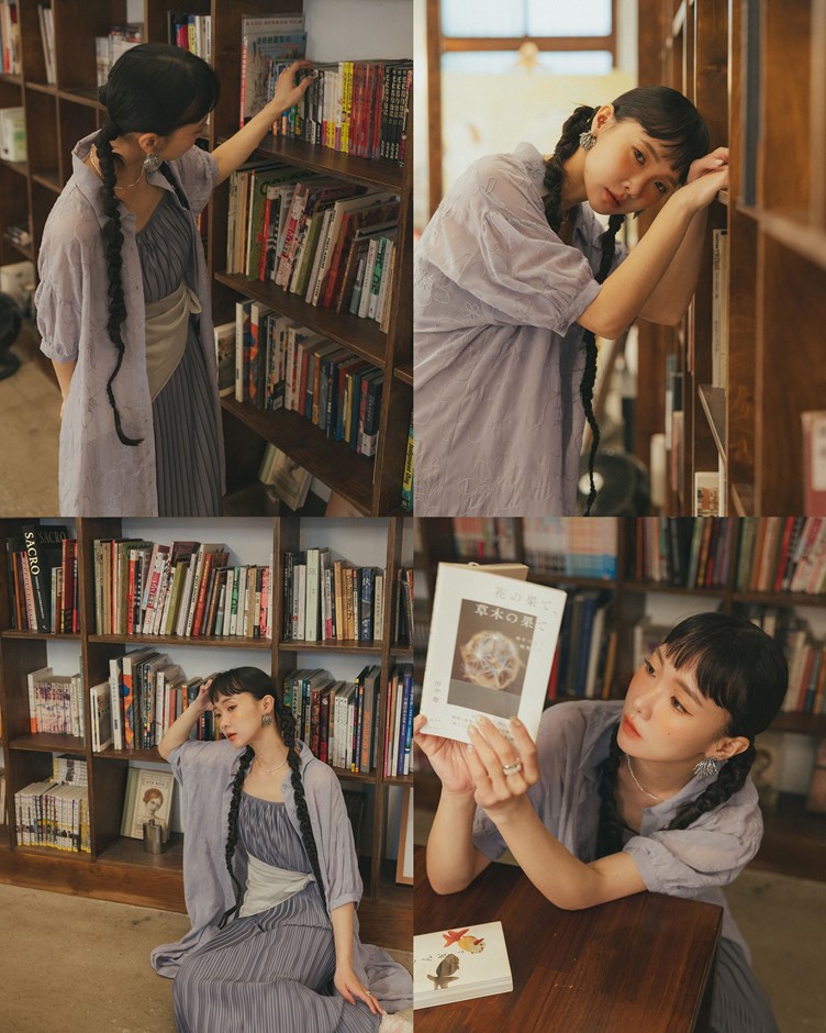 透肌感花朵線條長版襯衫