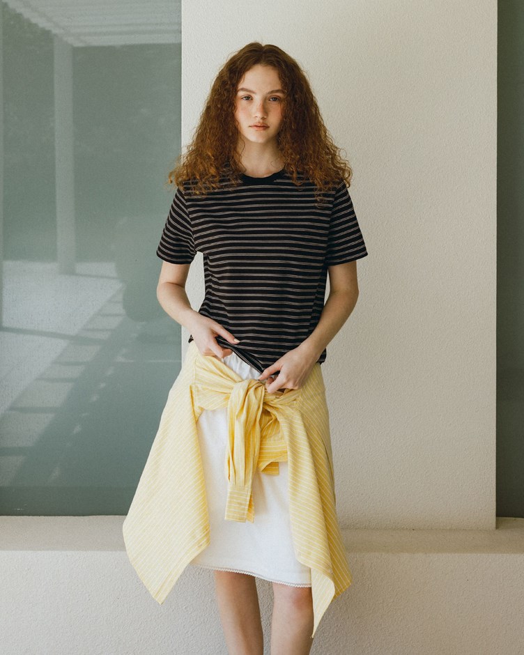 配色條紋圓領短袖上衣