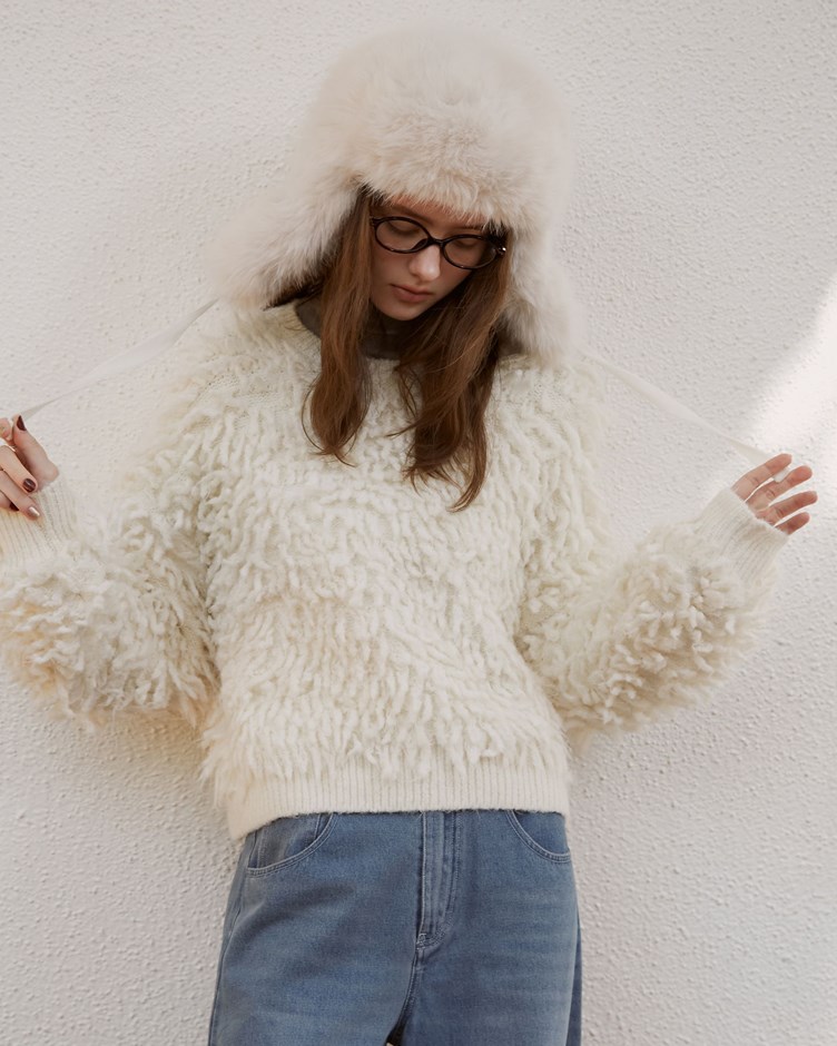 立體圈圈毛絨針織上衣