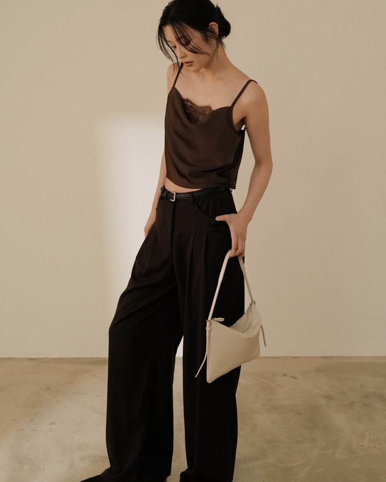 立體打摺鉤釦西裝寬褲