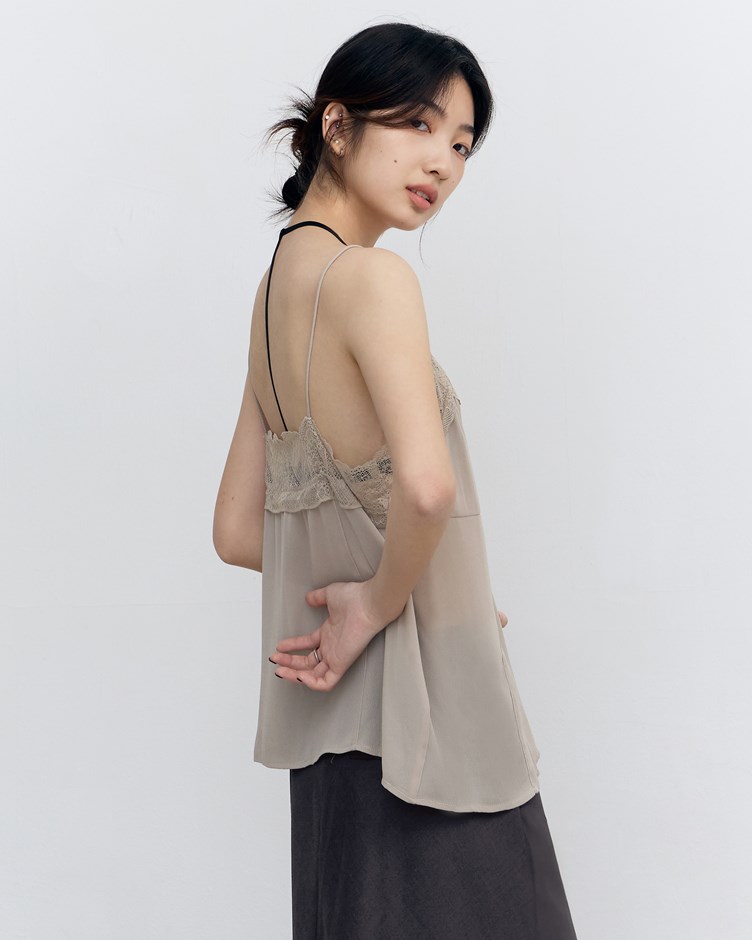 蕾絲拼接雪紡背心