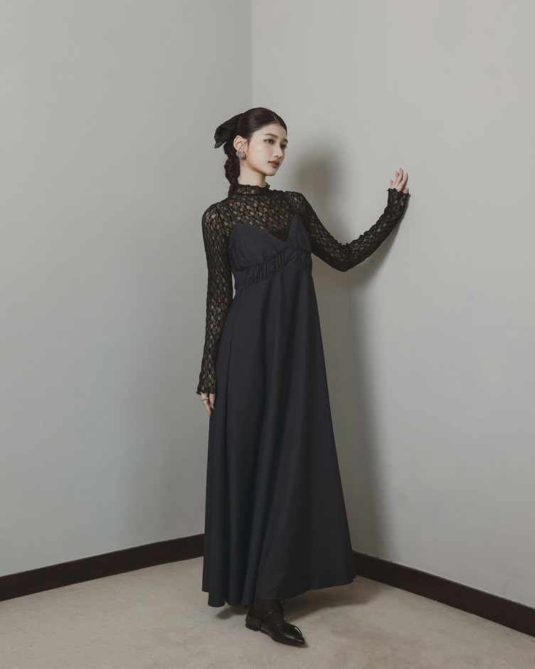 質感桃心胸摺細肩洋裝