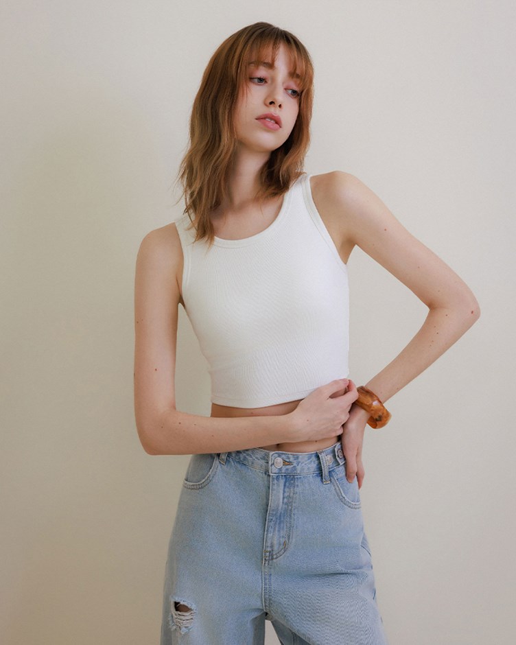 削肩圓領羅紋棉BraTop(yoyo聯名款)