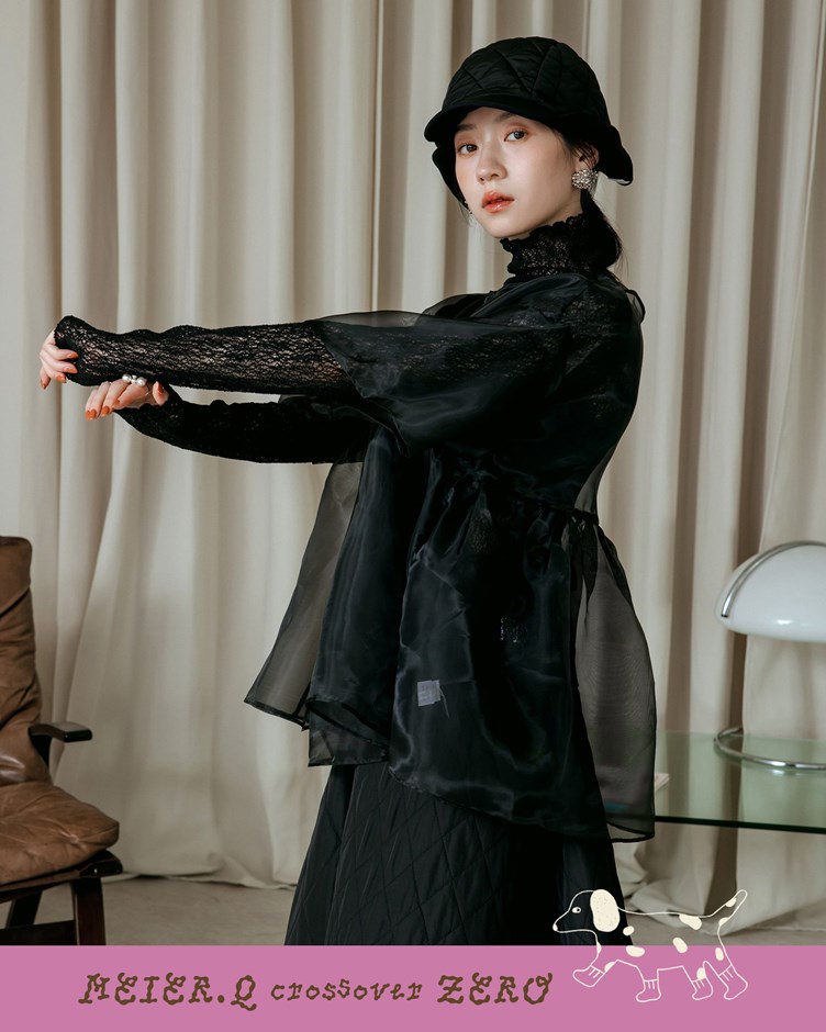 zero-紋理感高領捲邊上衣