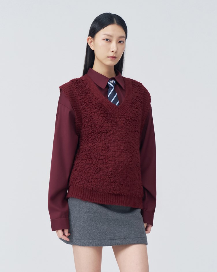 圈圈紗V領針織背心