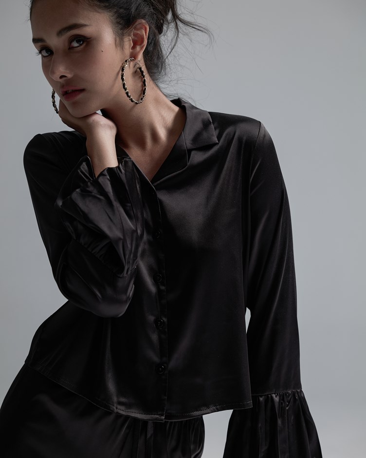 緞光荷葉套裝-襯衫