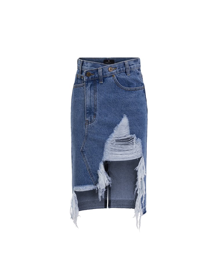 devastation denim skirt