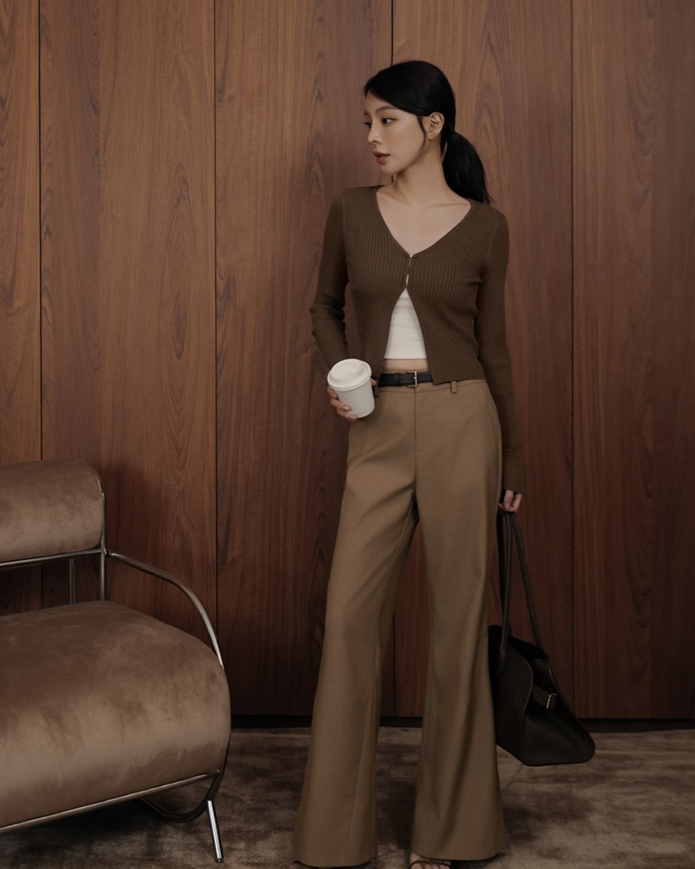 高腰壓線西裝長褲