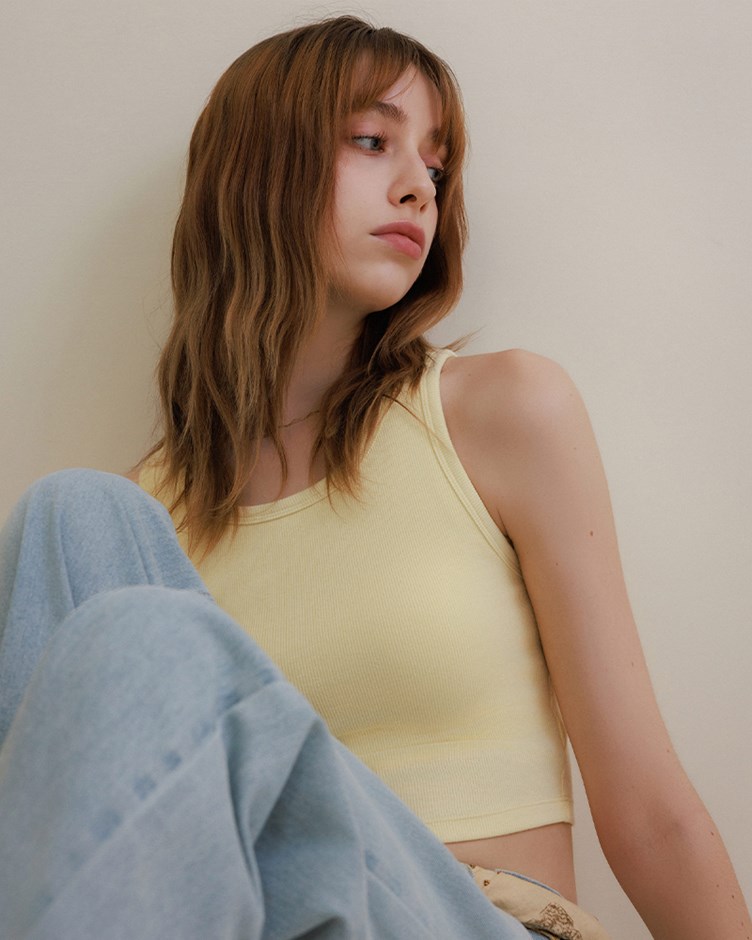 削肩圓領羅紋棉BraTop(yoyo聯名款)