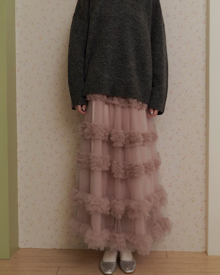 多層次抽皺荷葉澎澎長裙