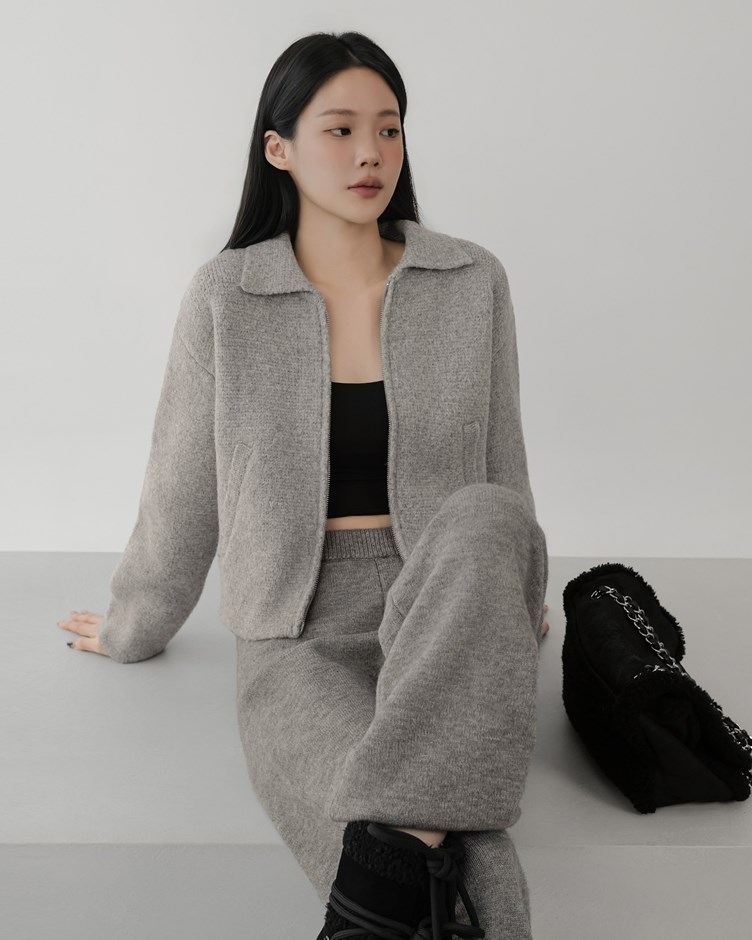 厚絨翻領拉鍊針織外套