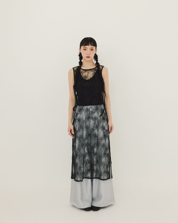 立體花朵細閃亮片透肌背心洋裝