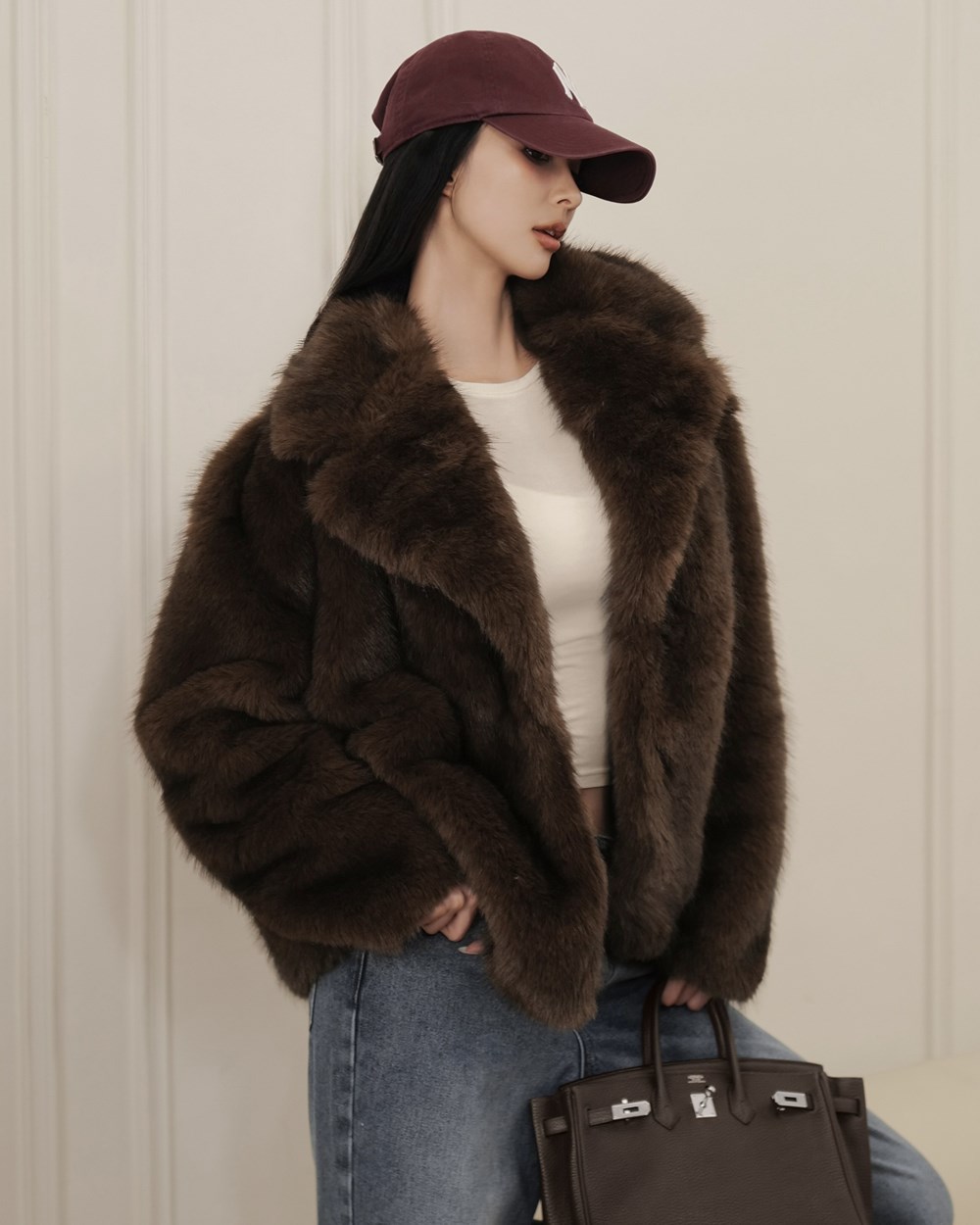 仿皮草翻領毛毛外套