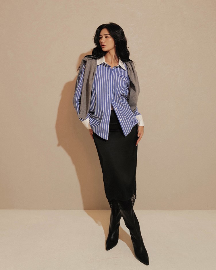 拼接條紋棉質襯衫(The Elaru label 聯名款-Eleanore)