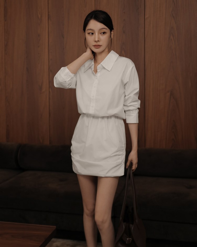 側抓皺襯衫短洋