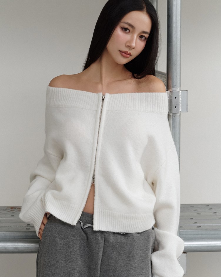 mi雙拉鍊一字領毛衣