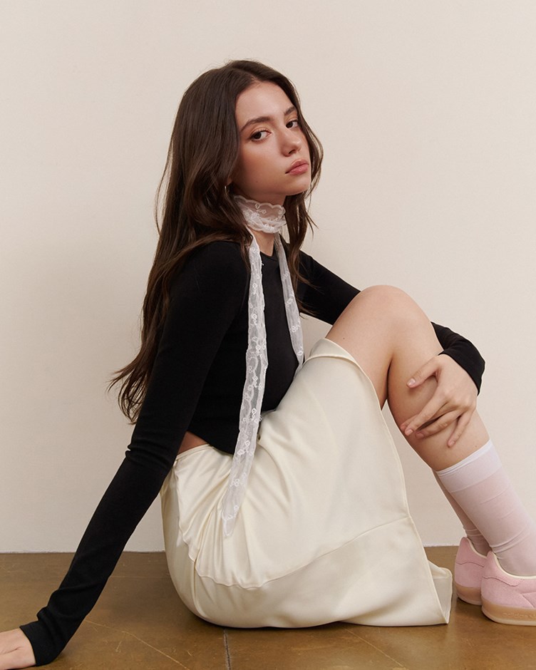 綁繩光澤緞面裙