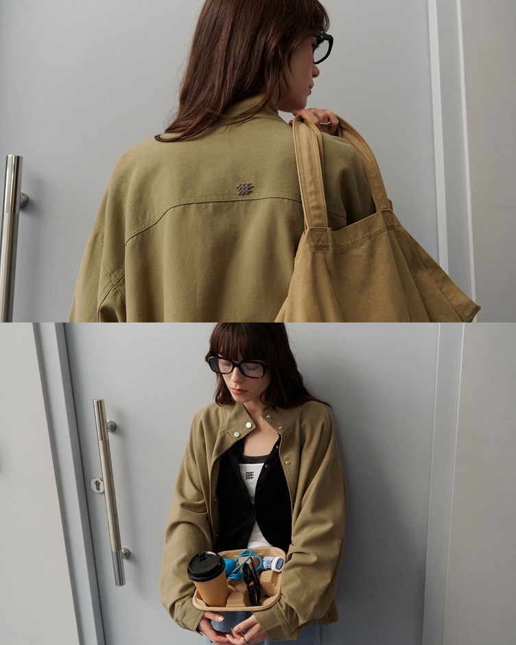 品牌LOGO萊賽爾立領寬鬆夾克外套