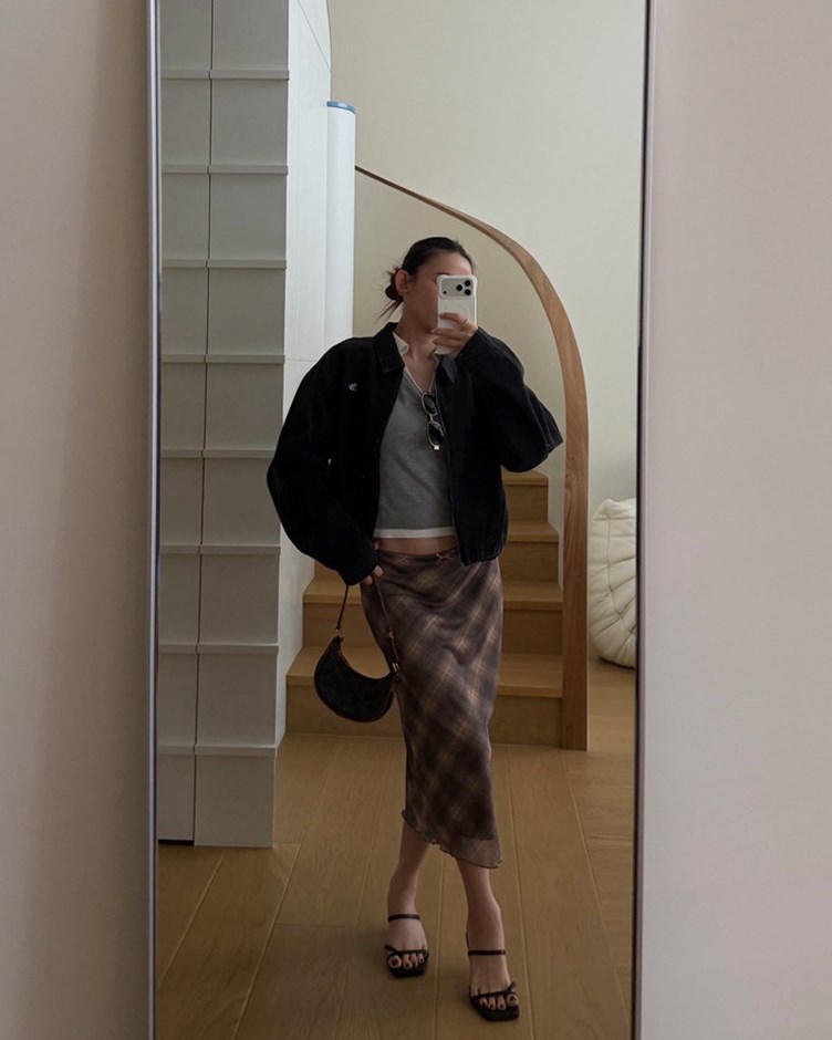 菱格紋彈力直筒裙(22)