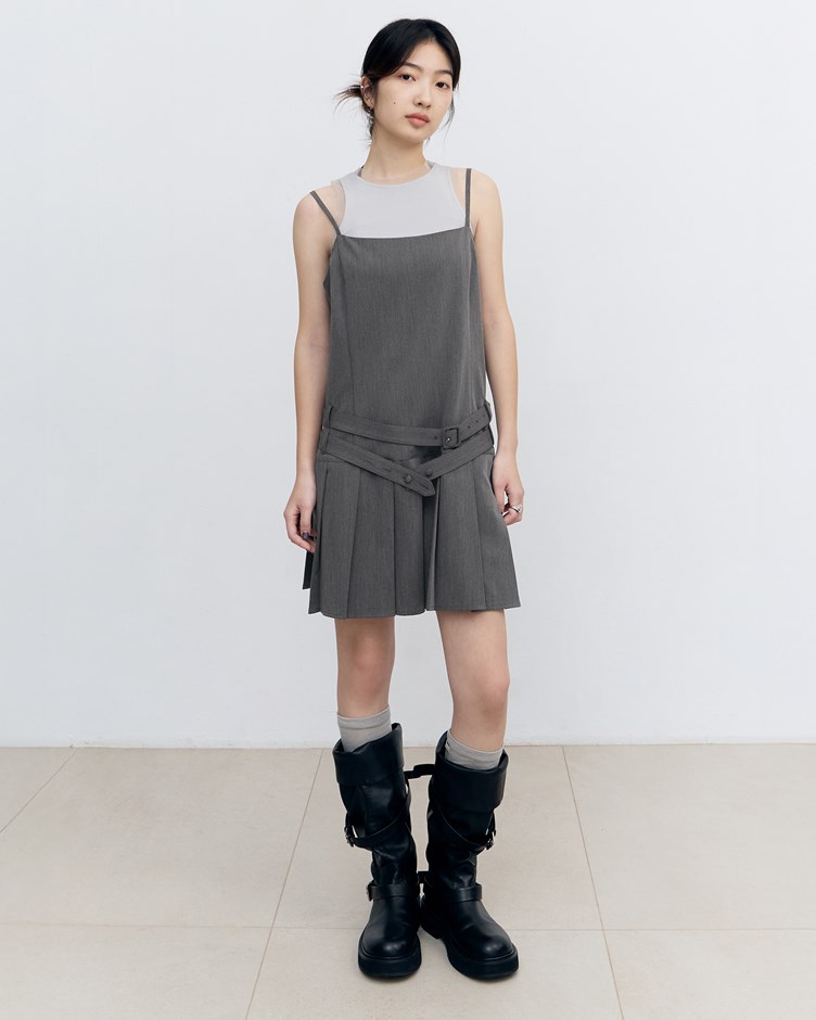 抗皺西裝料百褶短洋裝