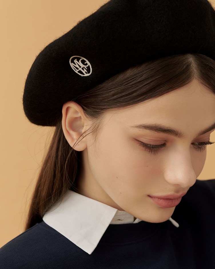 MARITHÉ FRANÇOIS GIRBAUD-品牌LOGO刺繡羊毛貝蕾帽