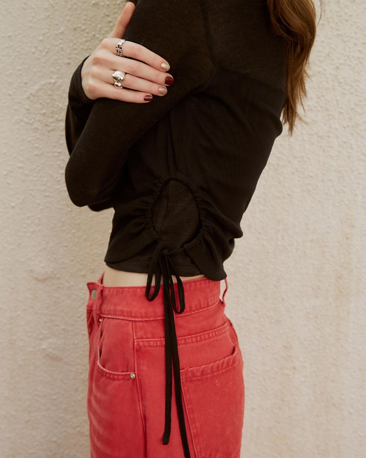 美麗諾羊毛假兩件抽繩上衣