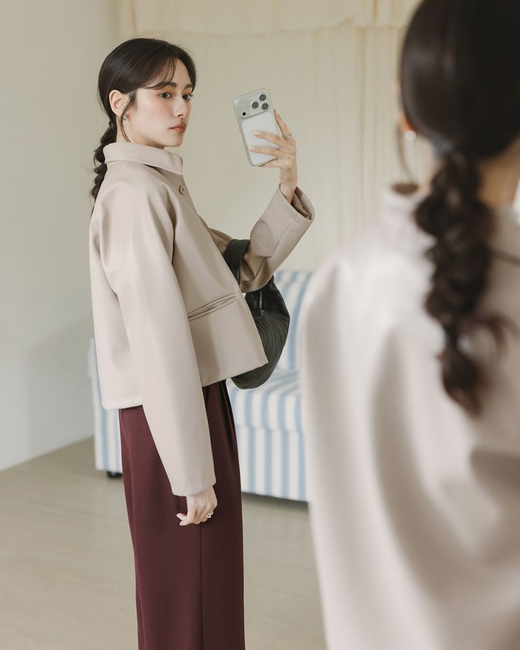 俐落拉克蘭袖皮革夾克