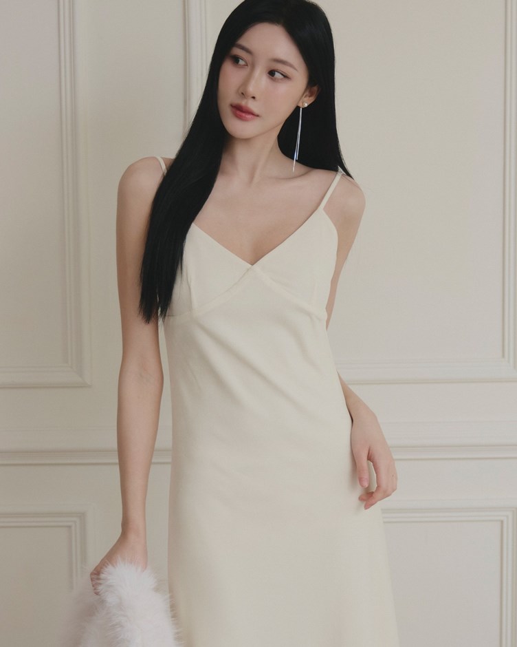 植絨網紗細肩長洋裝