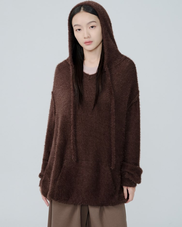 水貂毛針織連帽上衣