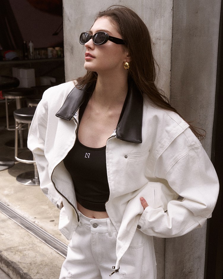 挺斜紋拚色拉鍊外套(ME.)