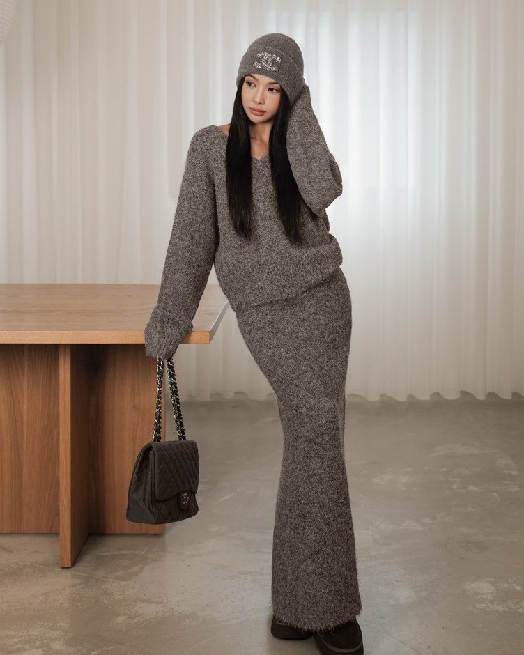 羊駝毛直筒針織長裙