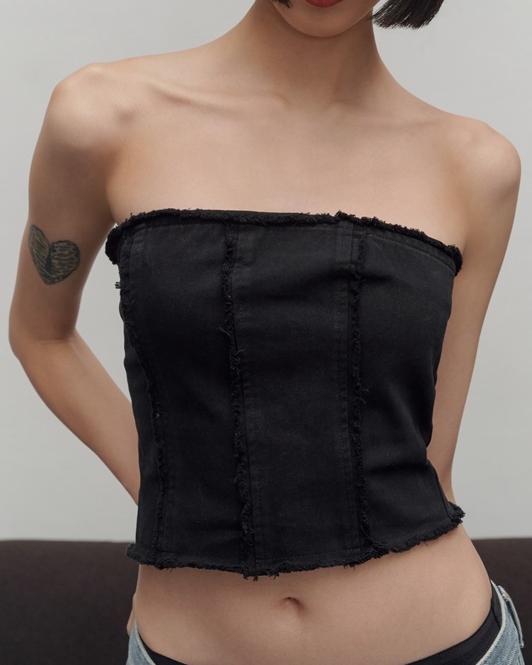 水洗感丹寧平口上衣