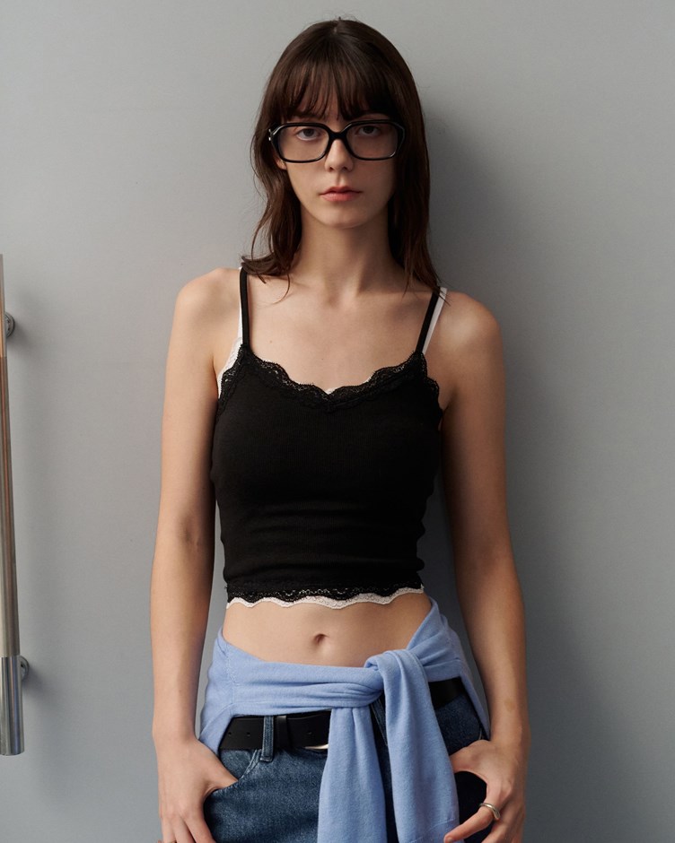 MIT蕾絲細肩帶羅紋背心