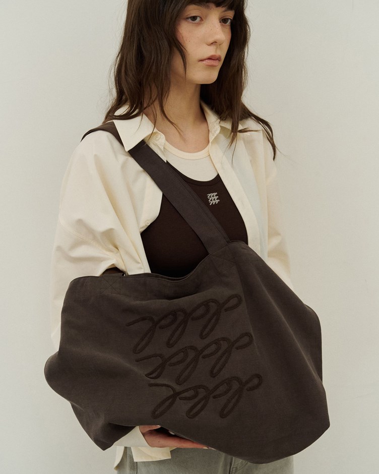 品牌LOGO斜紋托特包(附束口袋)