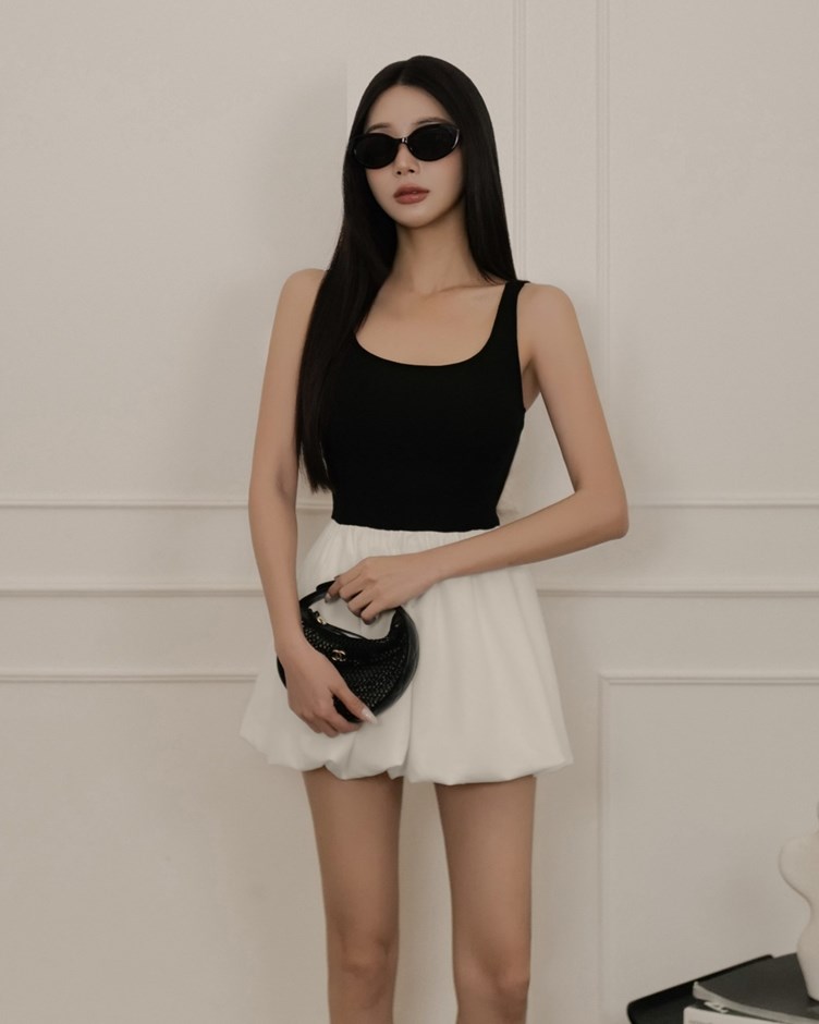 法式拼接澎澎BRA短洋