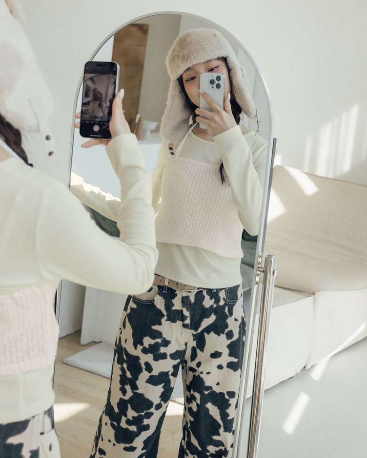 針織繞脖背心長袖上衣 (兩件式)