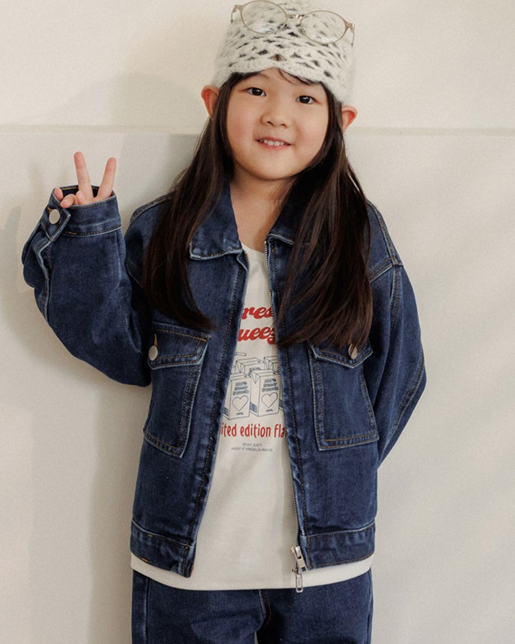 深藍中性風單寧外套(KID)