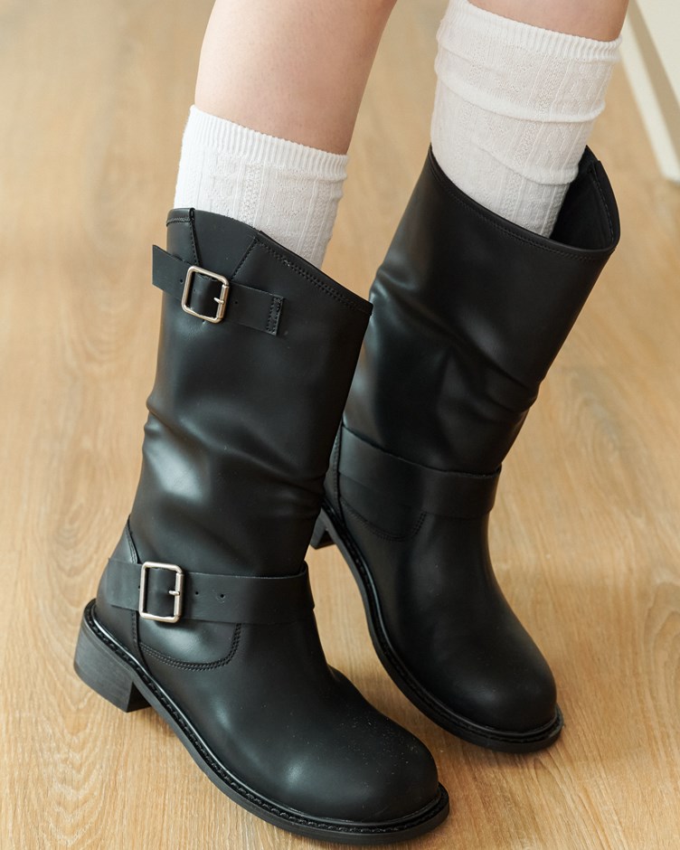 復古英倫釦環中筒靴(版型偏小)