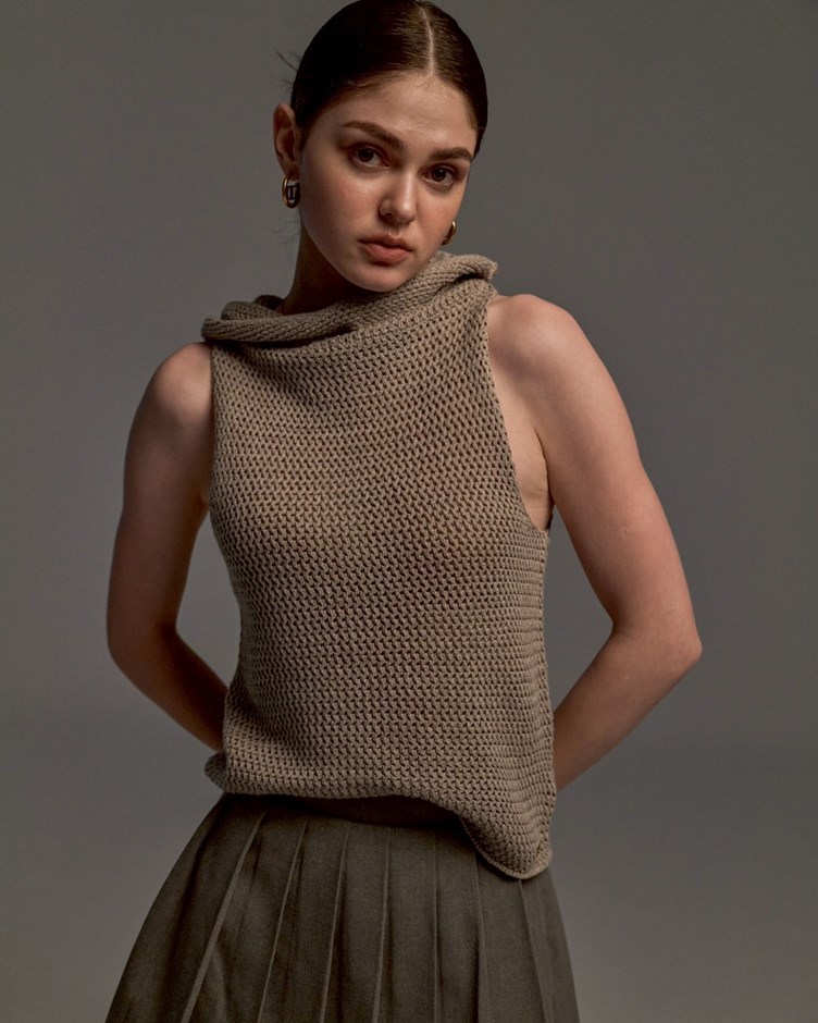 High Neck Sleeveless Knit Top